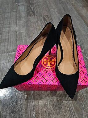 Tory Burch Elana 85mm Pump Black Suede Heels Women's Shoes